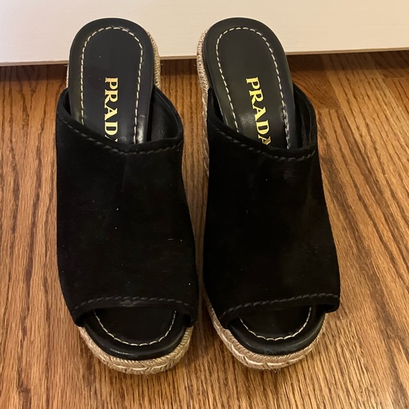 Prada Jute Espadrilles; size 7, black wedge - Picture 2 of 5
